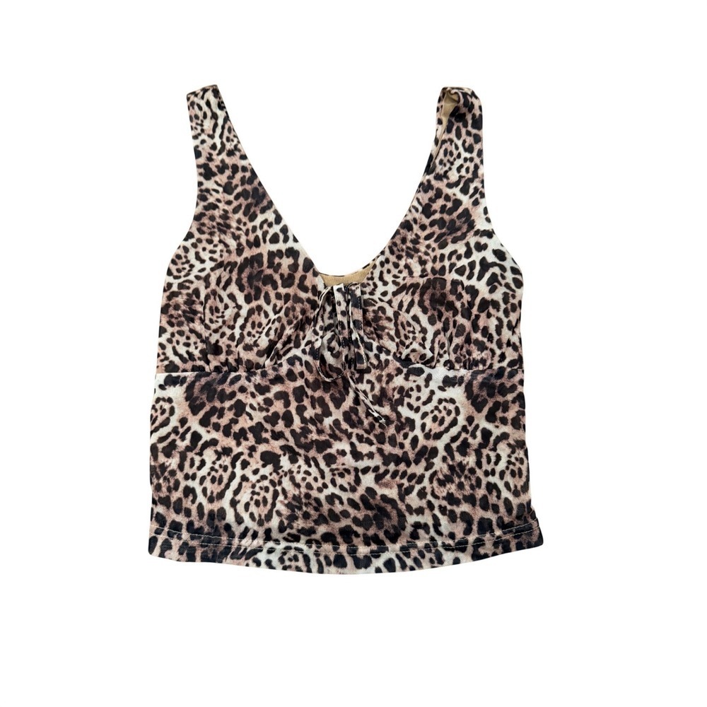 Womens Leopard Print Mesh Tie Front V-Neck tank